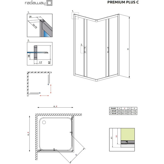 Душевое ограждение Radaway Premium Plus C 80х80х170 см, хром/матовое - фото 3