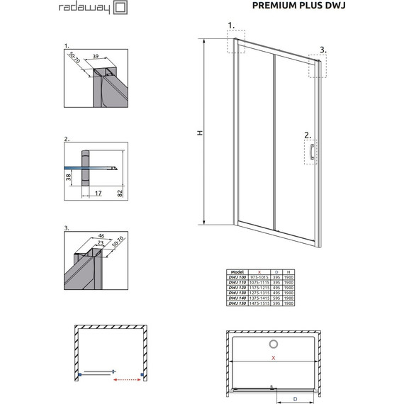 Душевая дверь Radaway Premium Plus DWJ 140х190 см, хром/прозрачное - фото 3