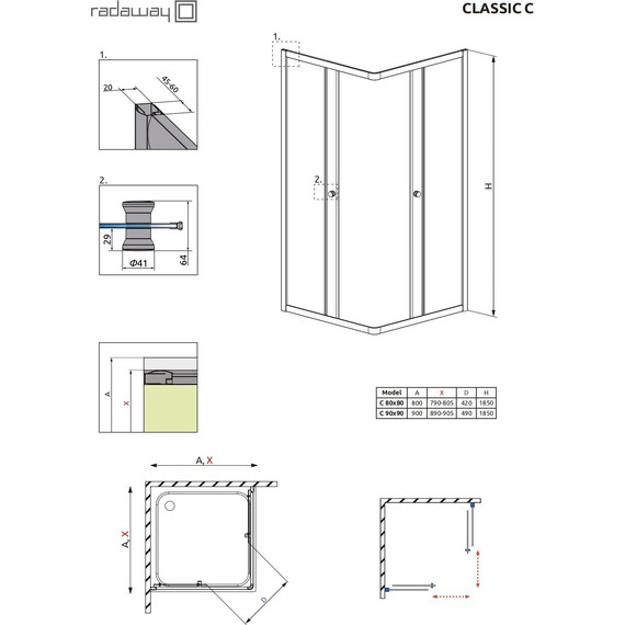 Душевое ограждение Radaway Classic C 90х90х185 см, хром/прозрачное - фото 3