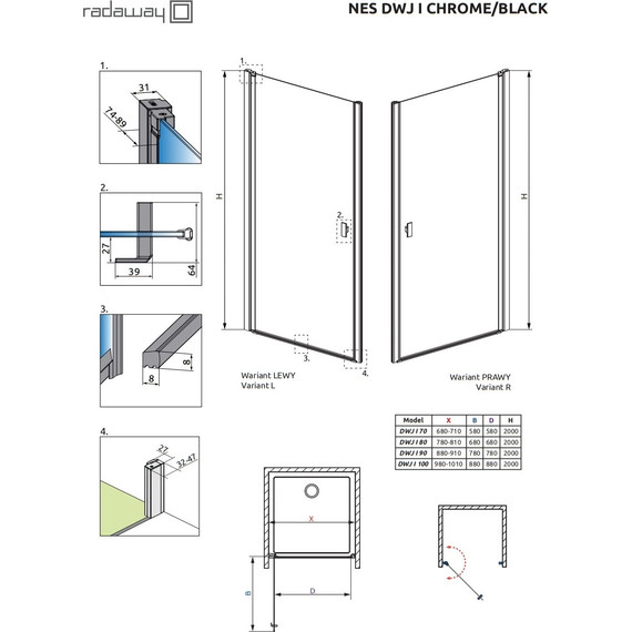 Душевая дверь Radaway Nes DWJ I 80 см L/R, хром/прозрачное - фото 3