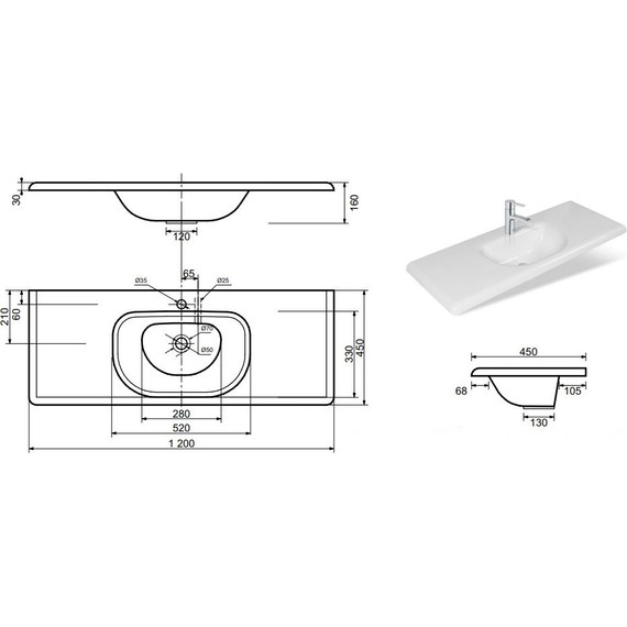 Раковина врезная на столешницу Эстет Оливия 120 см ФР-00000797 - фото 2