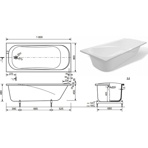 Ванна каменная Эстет Альфа 180х80 см ФР-00001311 - фото, картинка 2 Ванна каменная Эстет Альфа 180х80 см ФР-00001311 - фото 2
