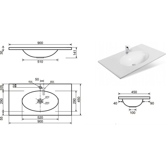 Раковина врезная на столешницу Эстет Вегас 90 см ФР-00000780 - фото 2