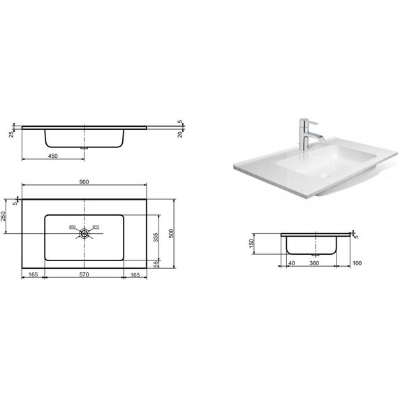 Раковина врезная на столешницу Эстет Каре 90 см ФР-00000782 - фото 2
