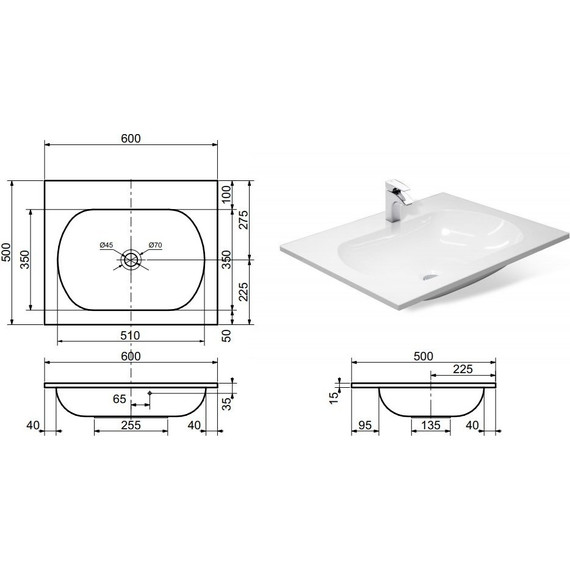 Раковина врезная на столешницу Эстет Милана 60 см ФР-00000786 - фото 2