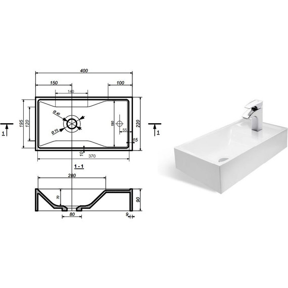 Раковина подвесная Эстет Mini 40 см ФР-00000787 - фото, картинка 2 Раковина подвесная Эстет Mini 40 см ФР-00000787 - фото 2