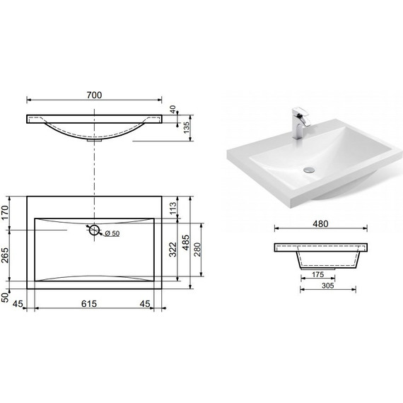 Раковина врезная на столешницу Эстет Монако 70 см ФР-00000792 - фото 2