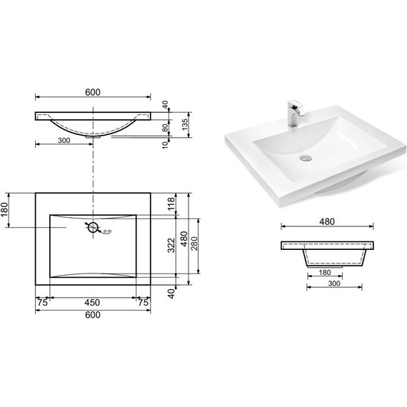 Раковина врезная на столешницу Эстет Монако 60 см ФР-00000790 - фото 2