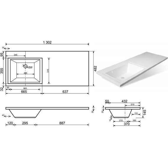 Раковина над стиральной машиной Эстет Dallas Luxe 130 см L ФР-00002166 - фото 2