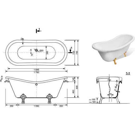 Ванна отдельностоящая Эстет Бостон 180х74 см ФР-00000624 - фото, картинка 2 Ванна отдельностоящая Эстет Бостон 180х74 см ФР-00000624 - фото 2