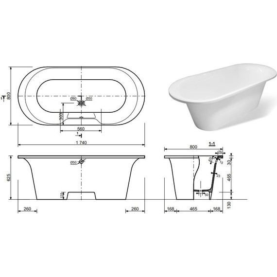 Ванна отдельностоящая Эстет Лион 175х80 см ФР-00000684 - фото 2