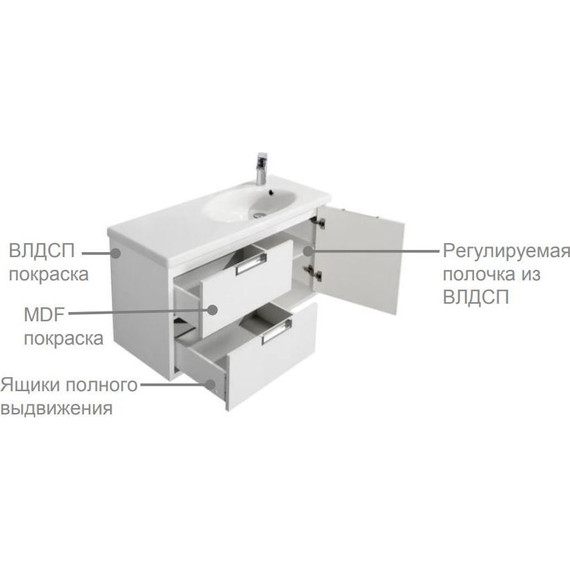 Тумба подвесная с раковиной Roca Etna 80 см 857301806, белый - фото 4