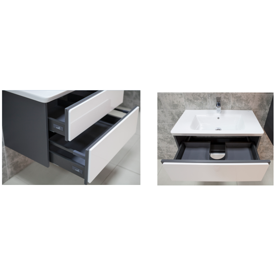 Тумба подвесная с раковиной Roca Ronda 80 см ZRU9302965, белый глянец/антрацит - фото 5