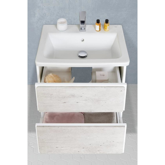 Тумба подвесная с раковиной Roca Ronda 60 см ZRU9303002, бетон/белый глянец - фото 4