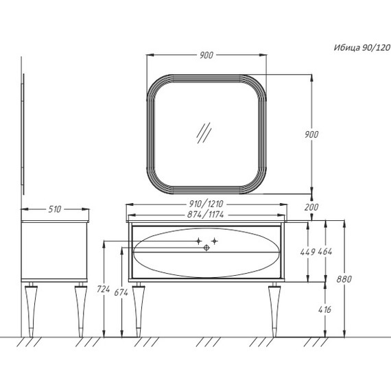 Тумба напольная с раковиной Smile Ибица 90 см, 2 ящика, белый/золото - фото 4