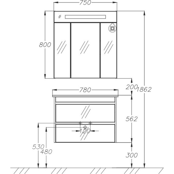Тумба подвесная с раковиной Smile Фреш 80 см, 2 ящика, белый - фото 6