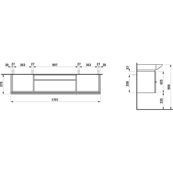 Тумба подвесная с раковиной-столешницей LAUFEN Case 180 см 4.0140.1.075.475.1, белый глянцевый - фото 4