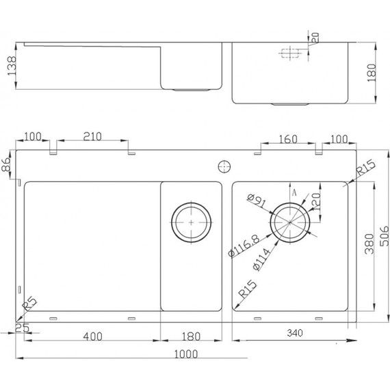 Кухонная мойка Oulin OL-FTR201R 1,2 мм, нержавеющая сталь - фото 6