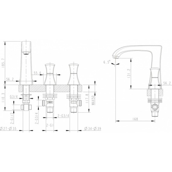 Смеситель для ванны Bravat Whirlpool F578112C-1, хром - фото 2
