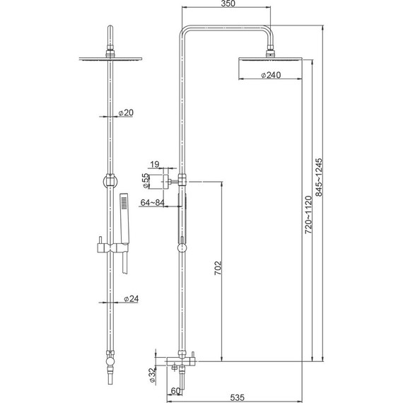 Душевая стойка Paini RST2 50CR191ART9P3, верхний душ 240 мм - фото 3