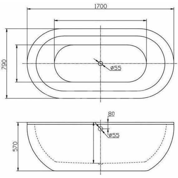 Ванна отдельностоящая BelBagno BB13-1700 170х79 см, Размер - мм: 1700х800 - фото 3