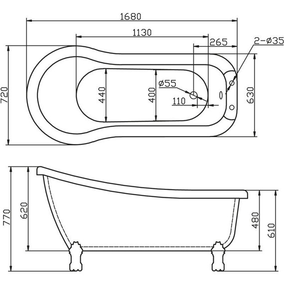 Ванна отдельностоящая BelBagno BB20-1700 168х72 см - фото 3