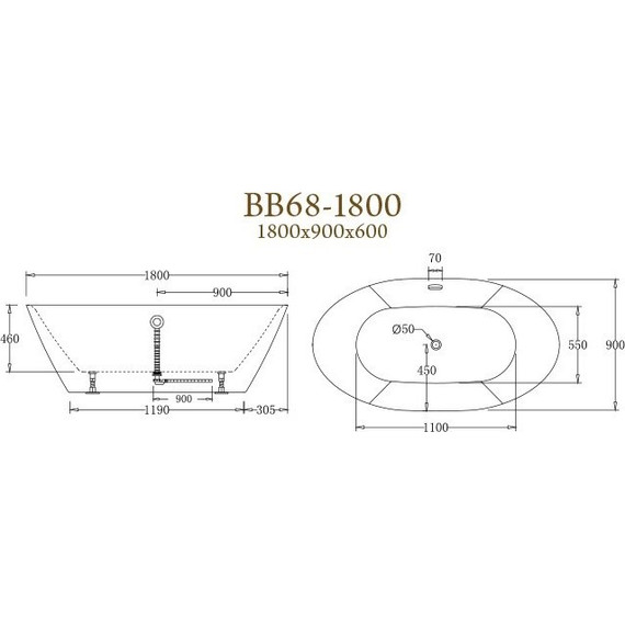 Ванна отдельностоящая BelBagno BB68-1800 180х90 см - фото 3