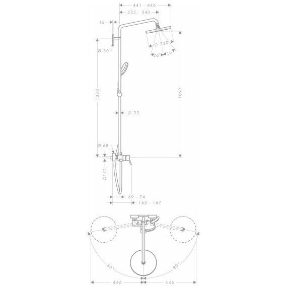 Душевая стойка Hansgrohe Showerpipe Croma 220 27222000 - фото 2