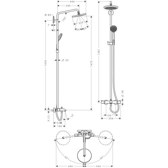 Душевая стойка с термостатом Hansgrohe Showerpipe Croma 220 27223000 - фото 2