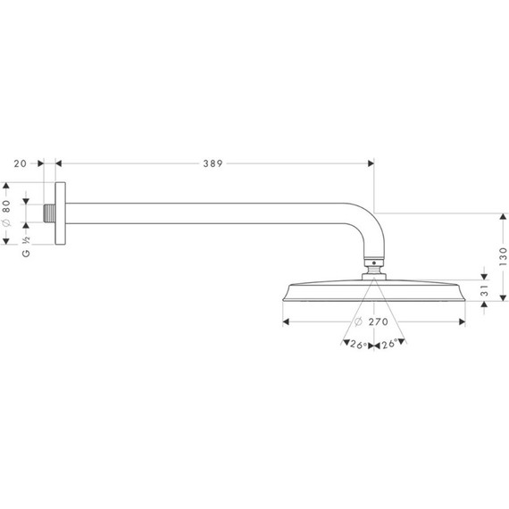 Верхний душ Hansgrohe Raindance Classic 240 1jet 27424000, латунь - фото 2