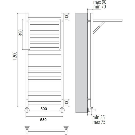 Полотенцесушитель водяной Terminus Валенсия с полкой П18 500х1200 мм 4620768884573 - фото 5
