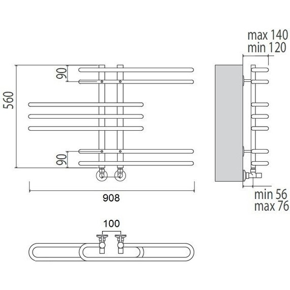 Полотенцесушитель водяной Terminus Диана П7 100х560 мм 4620768886454 - фото 3