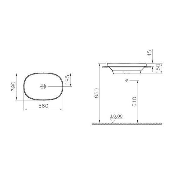 Раковина врезная на столешницу Vitra Frame 56х39 см 5652B403-0016 - фото, картинка 3 Раковина врезная на столешницу Vitra Frame 56х39 см 5652B403-0016 - фото 3