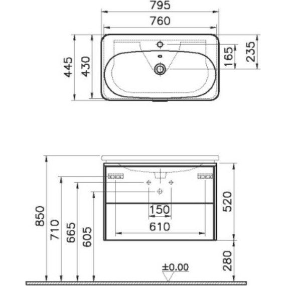 Тумба подвесная с раковиной Vitra Nest 80 см 56147, цвет натуральная древесина - фото 4