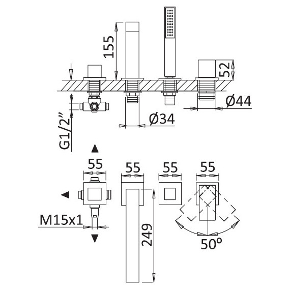 Смеситель для ванны Cezares Porta BVDM4-01, Цвет производителя: хром - фото, картинка 2 Смеситель для ванны Cezares Porta BVDM4-01, Цвет производителя: хром - фото 2