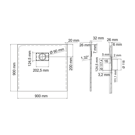 Поддон SMC WasserKraft Elbe 90х90 см 74T03, чёрный - фото 2