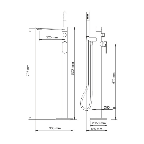 Смеситель для ванны WasserKraft Elbe 7421, чёрный - фото 5