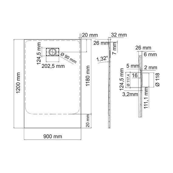 Поддон SMC WasserKraft Elbe 120х90 см 74T07, чёрный - фото, картинка 2 Поддон SMC WasserKraft Elbe 120х90 см 74T07, чёрный - фото 2