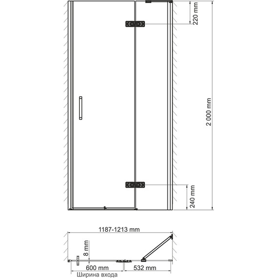 Душевая дверь WasserKraft Aller 120 см R 10H05RBLACK, чёрный/прозрачное - фото 5