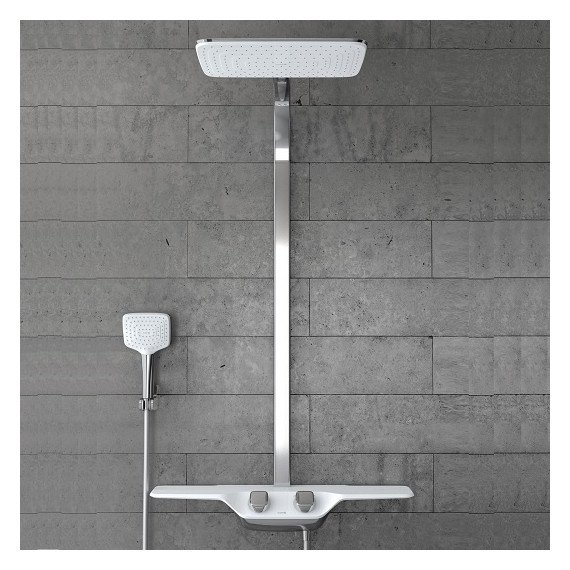 Душевая стойка с термостатом Kludi Cockpit Discovery 8020091-00, белый/хром - фото, картинка 2 Душевая стойка с термостатом Kludi Cockpit Discovery 8020091-00, белый/хром - фото 2