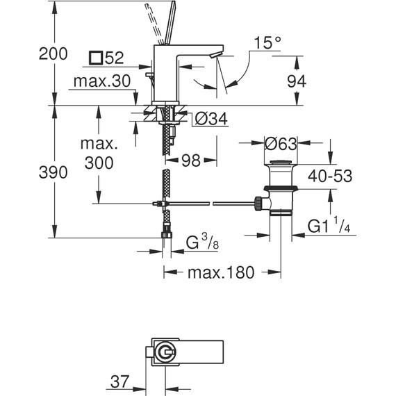Смеситель для раковины Grohe Eurocube Joy 200 мм 23654000 - фото 7