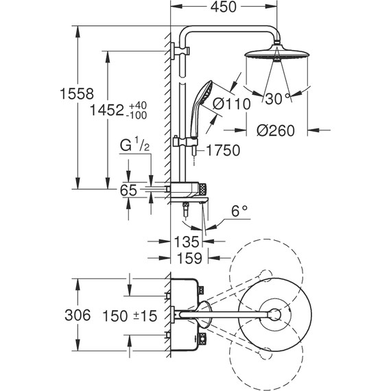 Душевая стойка с термостатом Grohe Euphoria SmartControl System 260 Mono 26510000 - фото 5