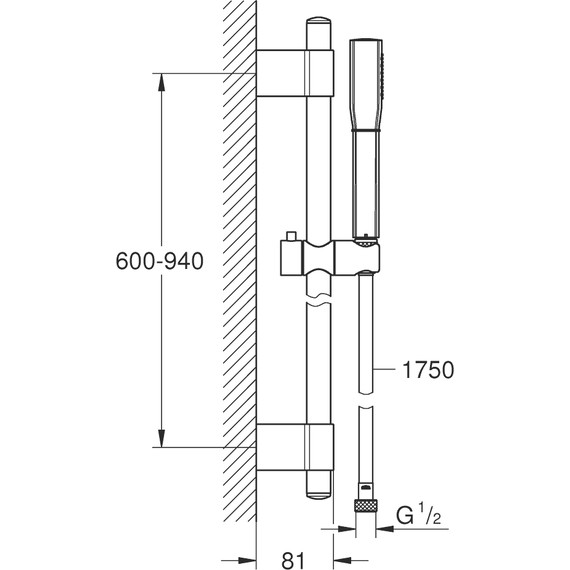 Душевой гарнитур Grohe Rainshower Grandera 26038000 900 мм, латунь - фото 2
