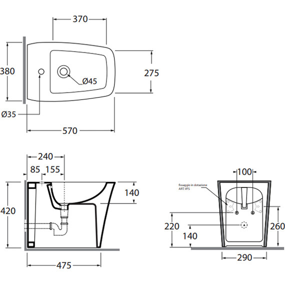 Биде напольное Azzurra Hera HEBIT000000MBI*1 - фото 8