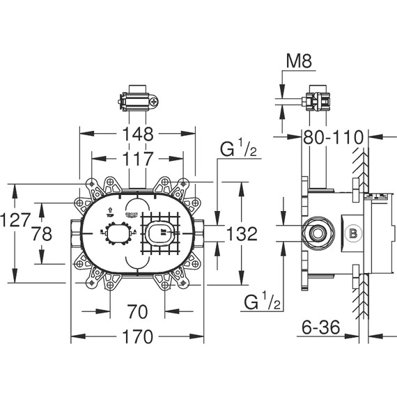 Скрытая часть для верхнего душа Grohe Rainshower SmartControl 26264001 - фото 2