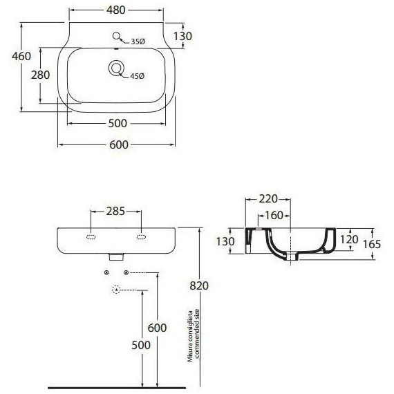 Раковина подвесная Azzurra Glaze 60 см GLZ260M/SOSP bi*1 - фото 8