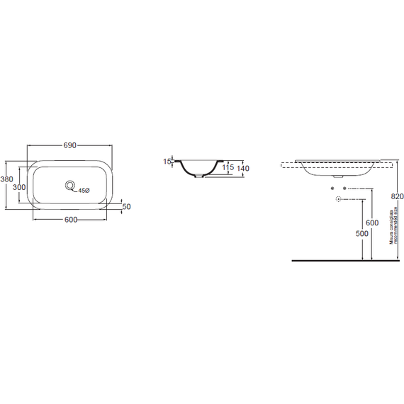 Раковина врезная на столешницу Azzurra Glaze 70 см GLZ 69x38/IN bi*0 - фото 4