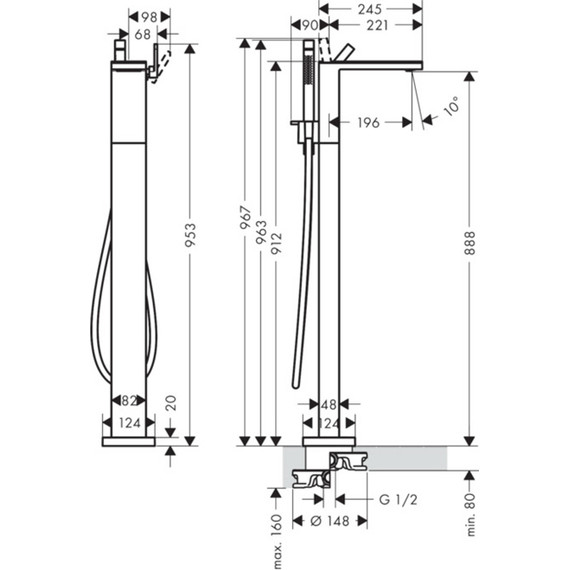 Смеситель для ванны Axor MyEdition 47440000, хром/зеркальное стекло, Цвет производителя: хром, зеркальное стекло - фото 4