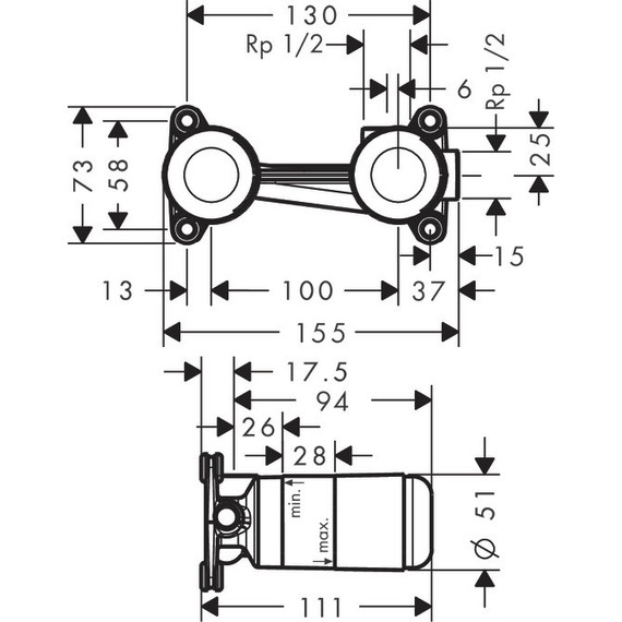 Скрытая часть для однорычажного смесителя на 2 отверстия Axor Universal 13623180 - фото 2