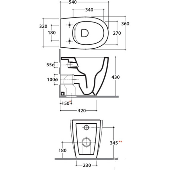 Унитаз приставной безободковый Globo 4ALL MD004.BI - фото 2